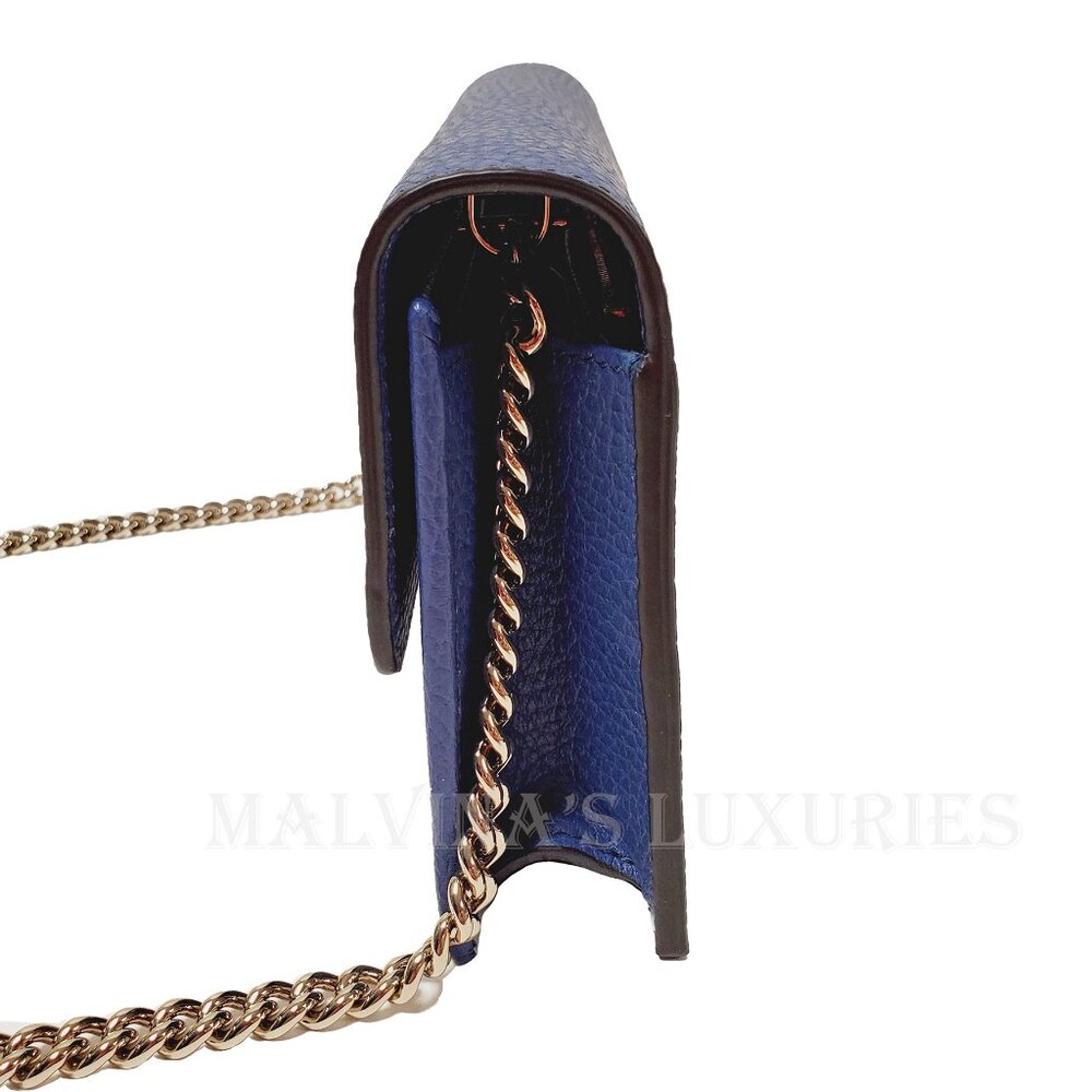 GUCCI BAG 510314 INTERLOCKING G CHAIN BLUE LEATHER CROSSBODY WALLET $1,550 - Picture 3 of 12